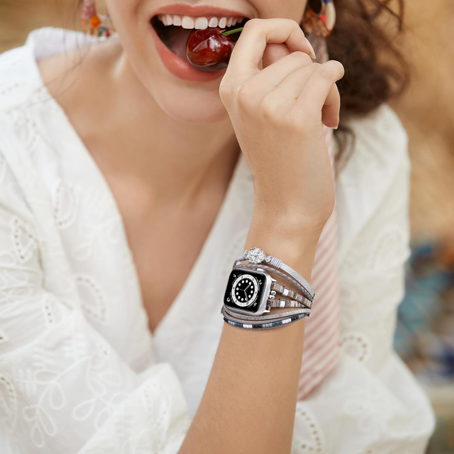 V-MORO Pulsera bohemia con cuentas compatible con Apple Watch Band de 1.575 pulgadas1.614 pulgadas1.496 pulgadas Series 9 8 7 SE Series 654 para