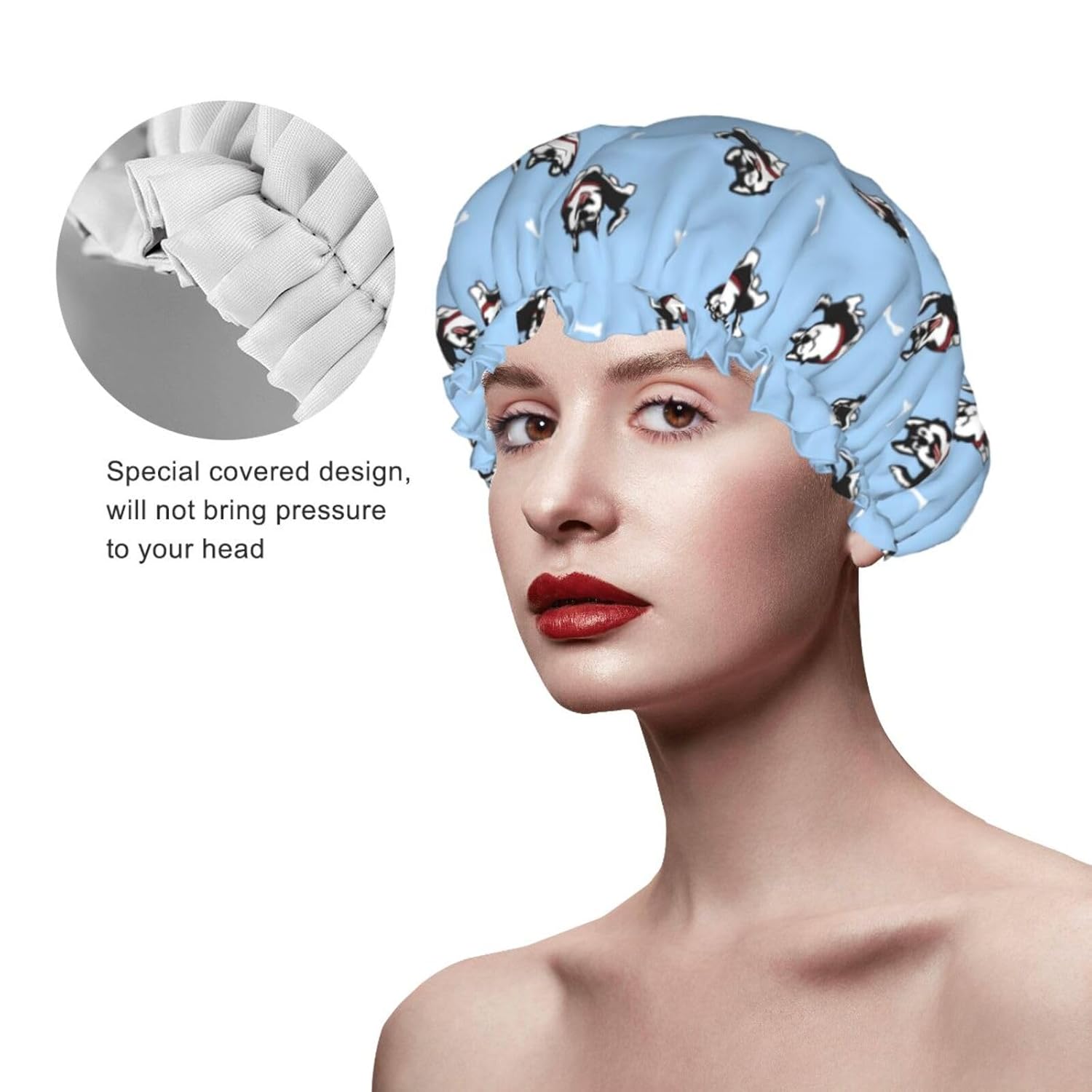 Black Dog Shower Cap Reusable Waterproof,Shower Caps For Women With Double Hair Caps,Bathing Cap Hair Cap For Shower
