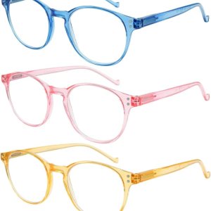 VIDEBLA Paquete de 5 lentes de lectura con bloqueo de luz azul, lectores de computadora redondos de moda para mujeres y hombres, lente transparente VIDEBLA Paquete de 5 lentes de lectura con bloqueo de luz azul, lectores de computadora redondos de moda para mujeres y hombres, lente transparente