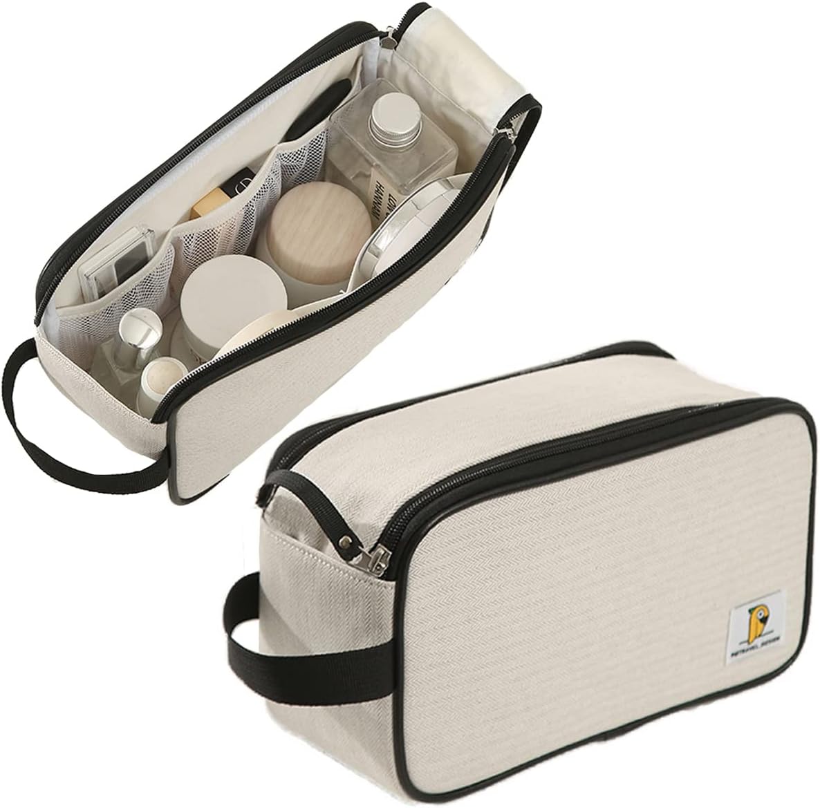 cirea Minimalismo Bolsa de cosméticos portátil de gran capacidad para mujeres Bolsa de maquillaje de viaje con asa Bolsa de cuidado de piel blanca,