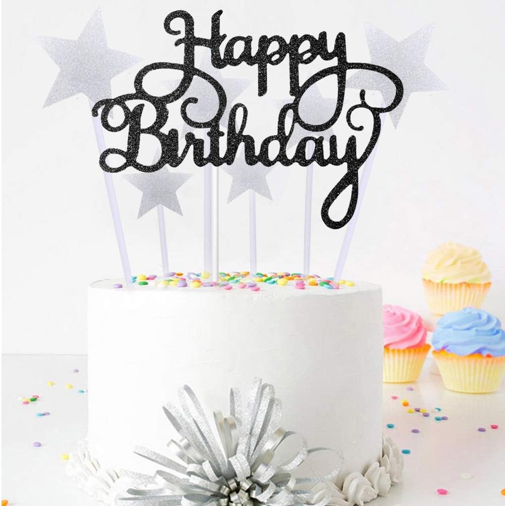 Pengxiaomei – Adornos para tartas de cumpleaños de color negro, para niños o adultos