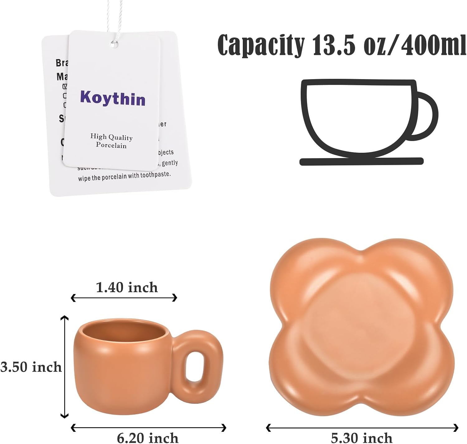 Koythin Taza de café de cerámica con platillo, bonita y creativa forma de flor con mango graso, platillo para oficina y hogar, apto para