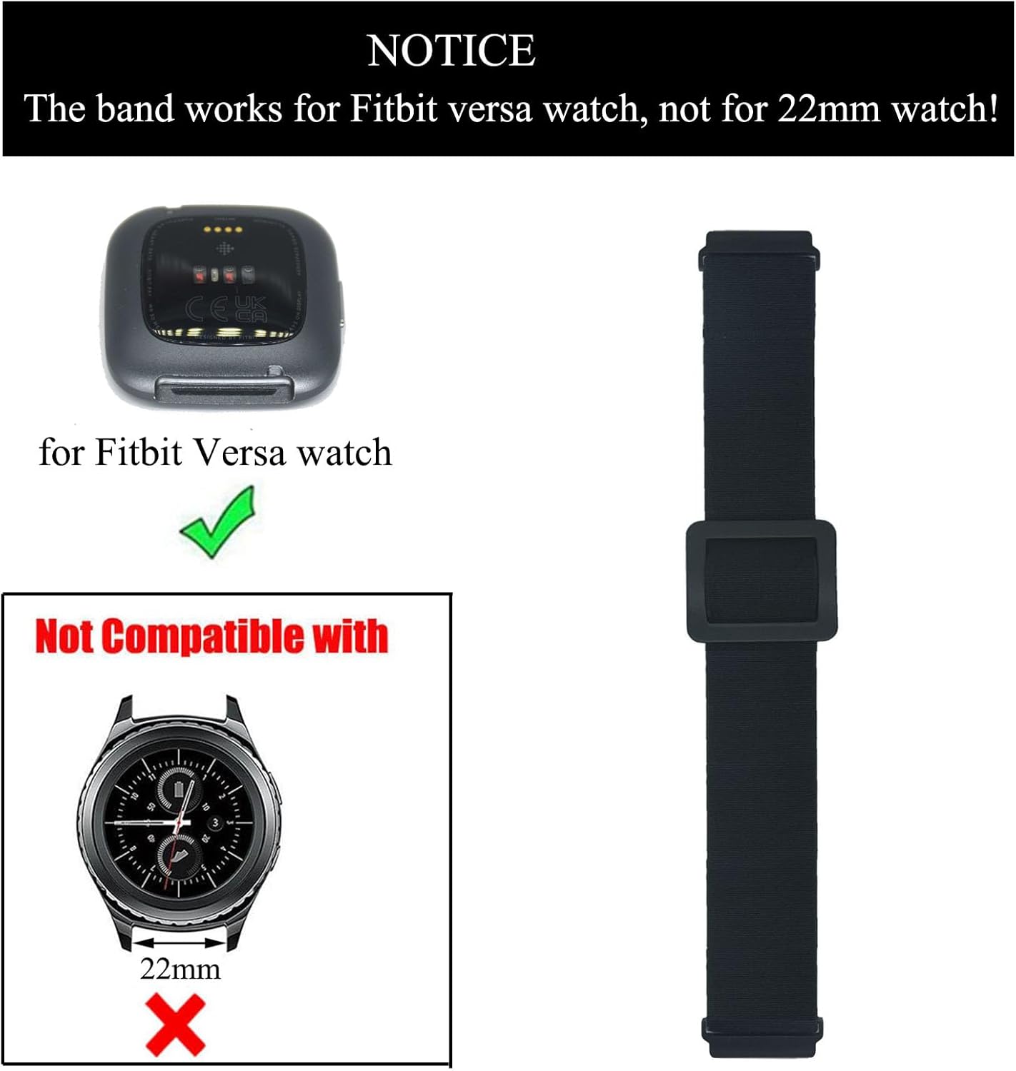 Brazalete elástico ajustable o banda de tobillo para reloj inteligente compatible con Fitbit Versa 2BlazeVersaVersa LiteVersa Edición Especial,