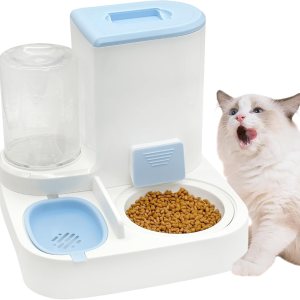 Fhiny Alimentador de gravedad para gatos y dispensador de agua, 2 en 1, bebedero automático para mascotas, juego de cuencos de cerámica Fhiny Alimentador de gravedad para gatos y dispensador de agua, 2 en 1, bebedero automático para mascotas, juego de cuencos de cerámica