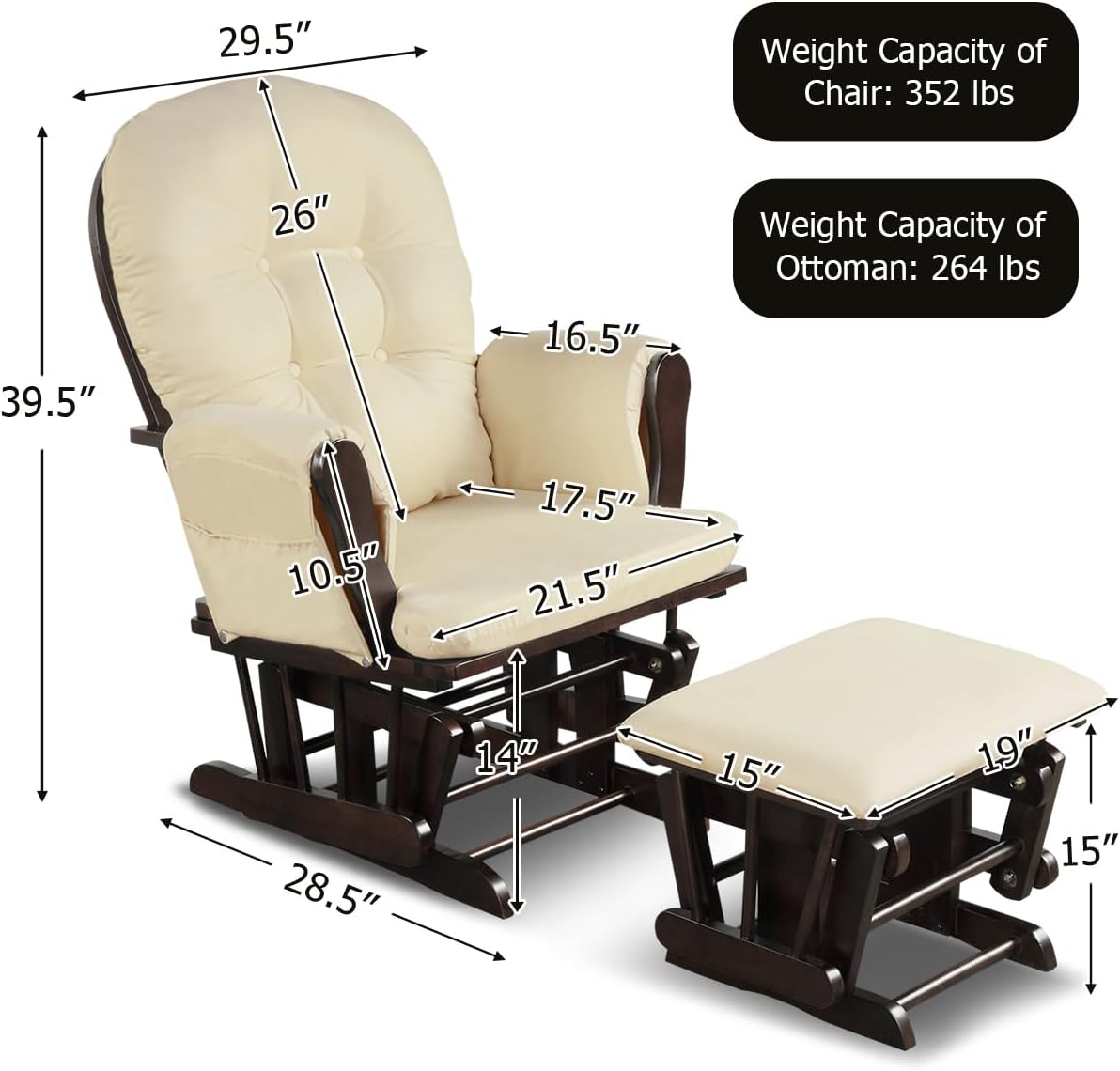 DORTALA Mecedora mecedora para bebé con otomana, planeador multiposición con tapizado lavable, movimiento mecedor suave, juego de deslizador de