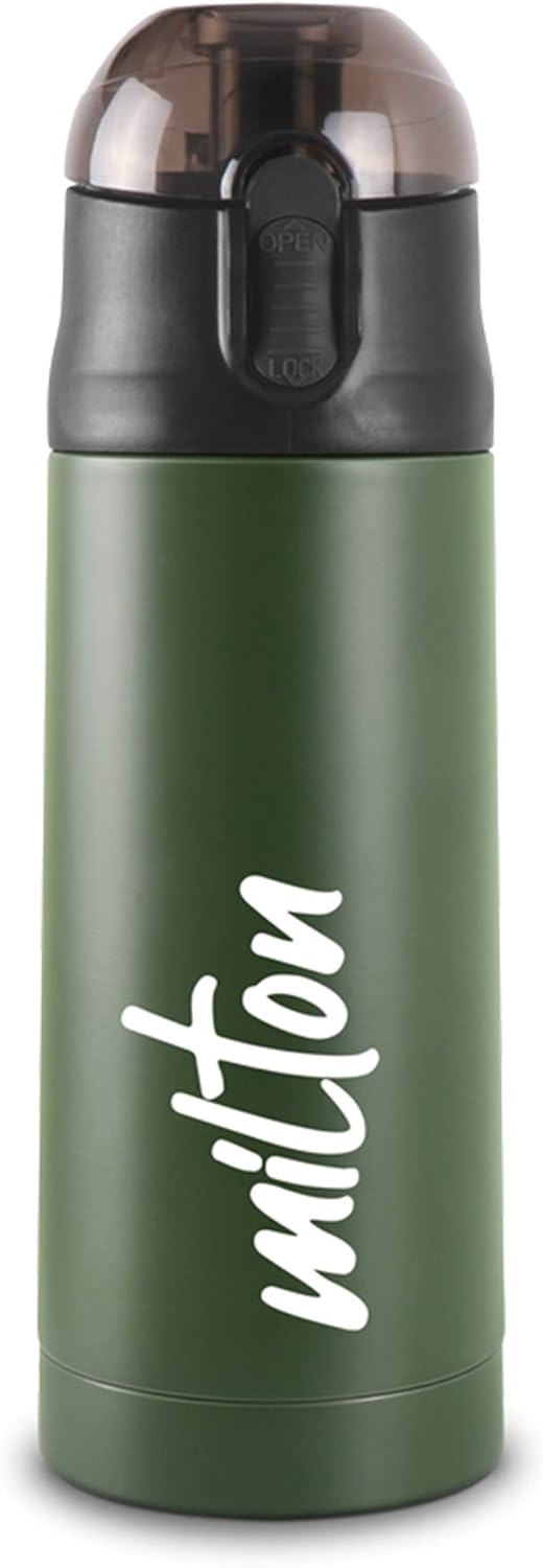 Milton New Crown 400 Thermosteel Botella de agua fría y caliente las 24 horas, 11.8 fl oz, verde  Fácil de transportar  Botella de oficina