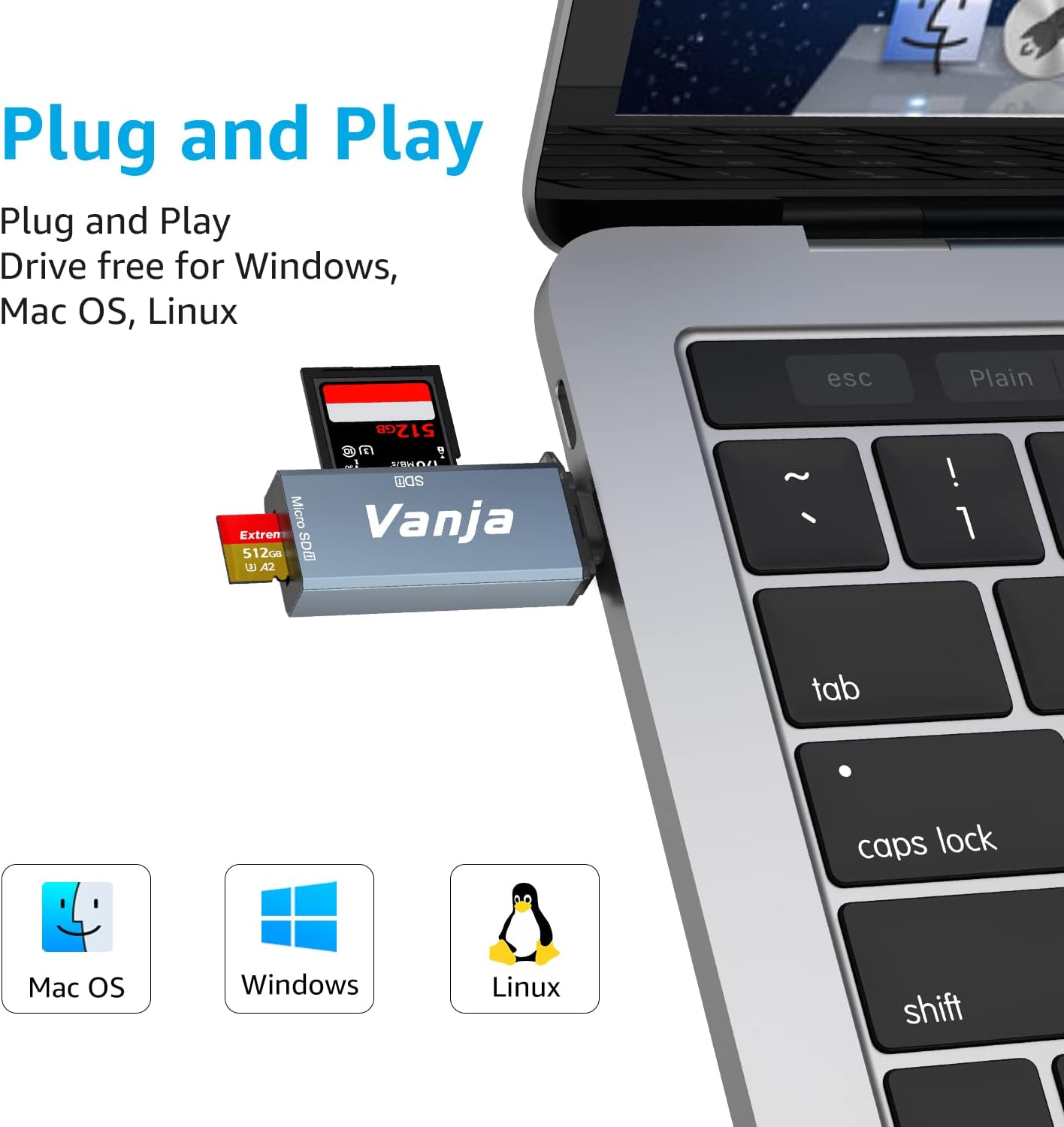 Lector de tarjetas SD, Vanja USB C 3.0 a SDMicro SD, adaptador de tarjeta SD a USB C, adaptador de lector de tarjetas de memoria USB C de aluminio