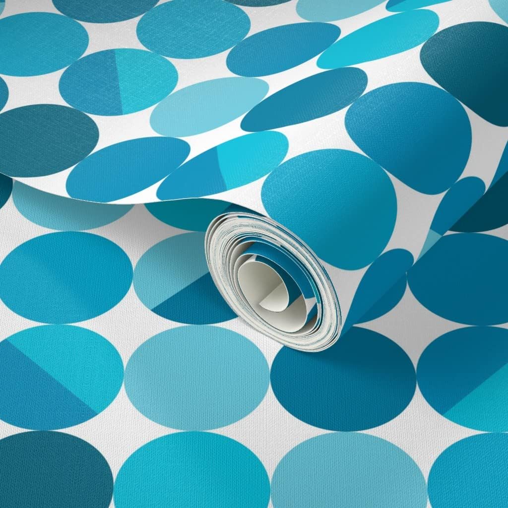 Spoonflower Peel & Stick Wallpaper Swatch – Blue Moon White Retro Circles Midcentury Modern Cool Lampshade Custom Removable Wallpaper