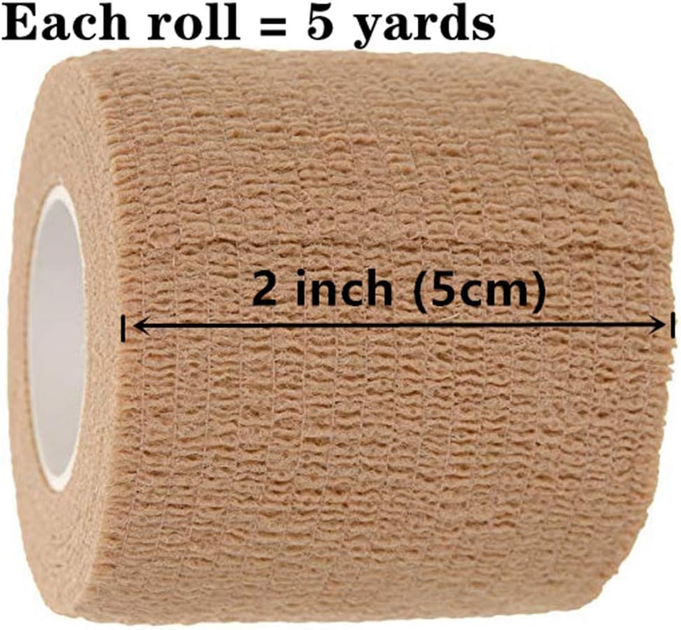 Paquete de 12 cintas autoadhesivas de 2 pulgadas x 5 yardas para primeros auxilios, deportes, muñeca, tobillo (colores de piel)