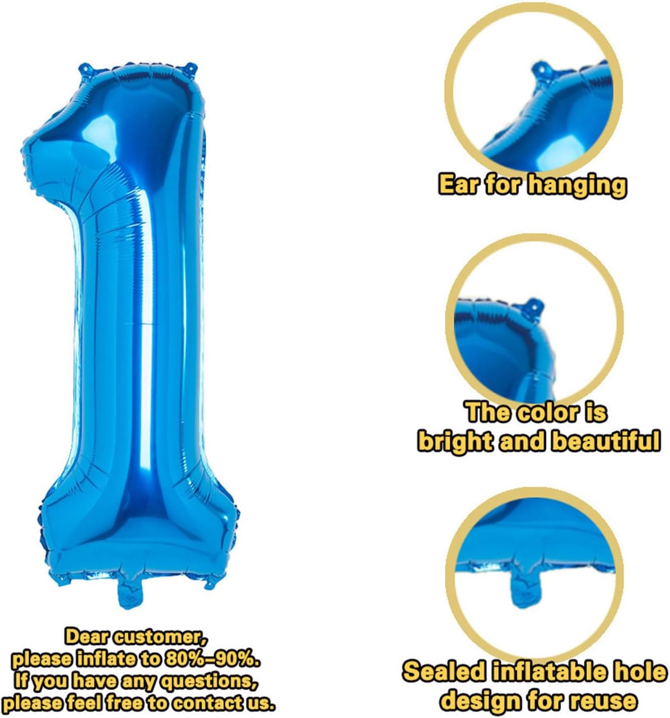 Globos azules del número 1, globos de Mylar de 40 pulgadas para celebraciones de fiestas y decoraciones de vacaciones