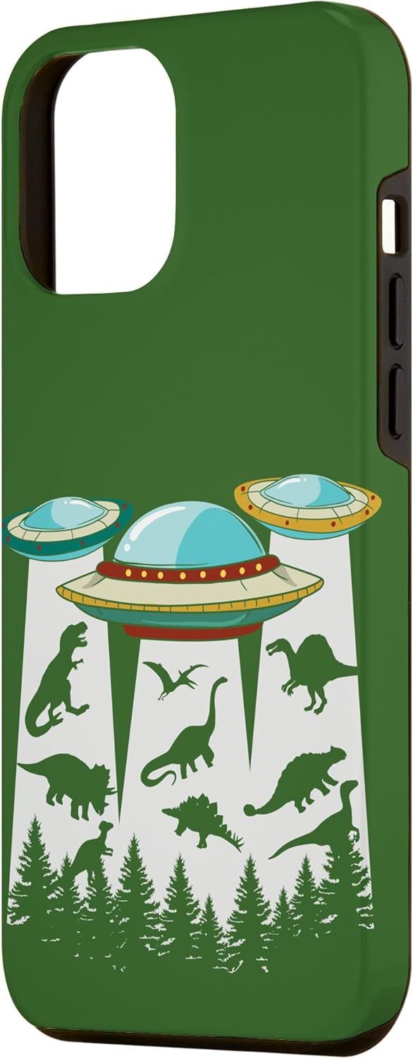 iPhone 14 Pro Max Naves espaciales Aliens y Space Dino Abducting Dinosaurs UFO Case