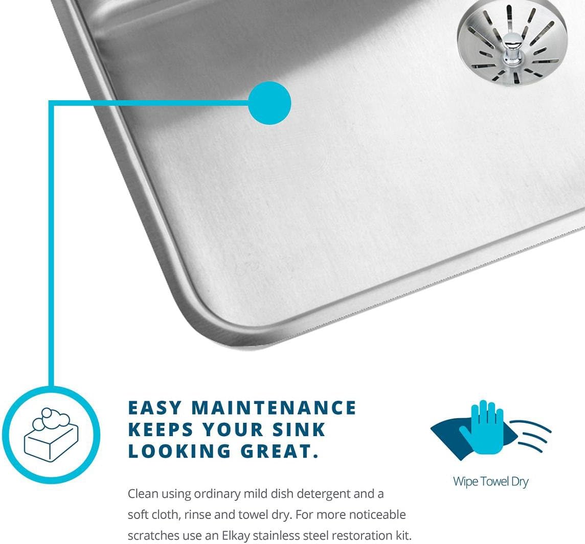 Elkay Lustertone ELUH281612 – Fregadero de cocina de acero inoxidable con un solo tazón