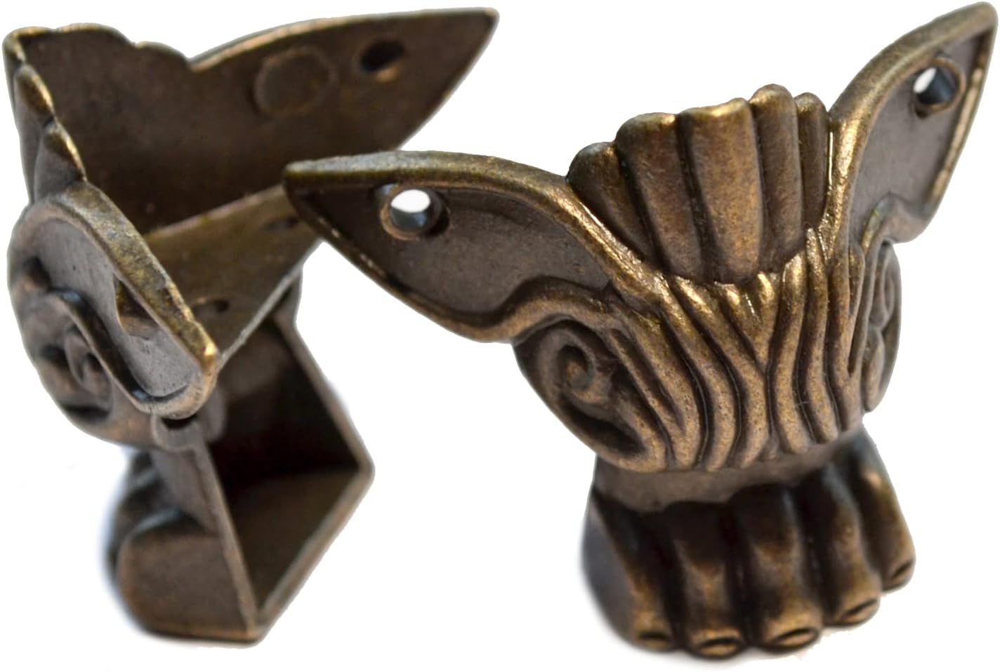 12 piezas de caja de madera de bronce vintage, patas de metal, caja de herramientas decorativas, caja de herramientas de cobre, soporte de pie,