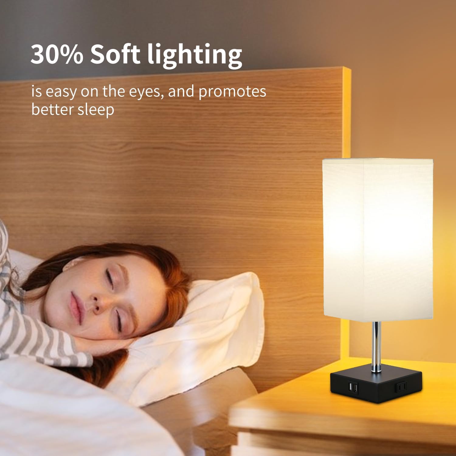 Lámpara de noche con control táctil, lámparas de mesa regulables de 3 vías con 2 puertos USB y tomacorriente, lámpara de mesita de noche para