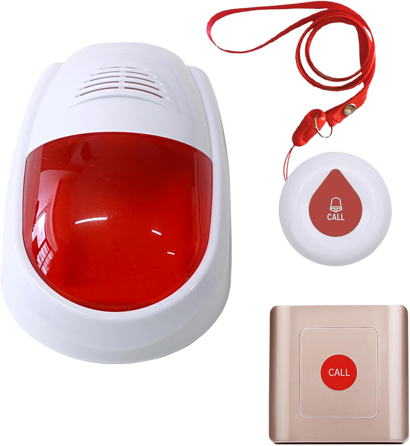 Sistema de alerta inalámbrico, sirena estroboscópica, alarma de enfermera, llamada con 1 localizador de alerta, 2 botones de llamada SOS para