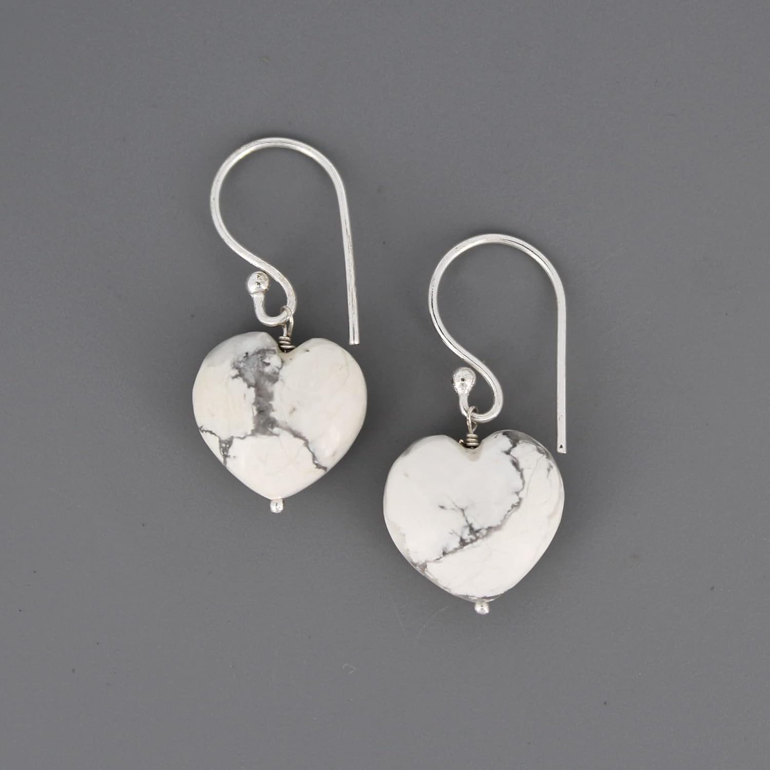 Gempires Mother’s Day Gift Natural Howlite Heart Crystal Earrings Gemstone Handmade Jewelry Gift for Girls and Teens (Howlite)