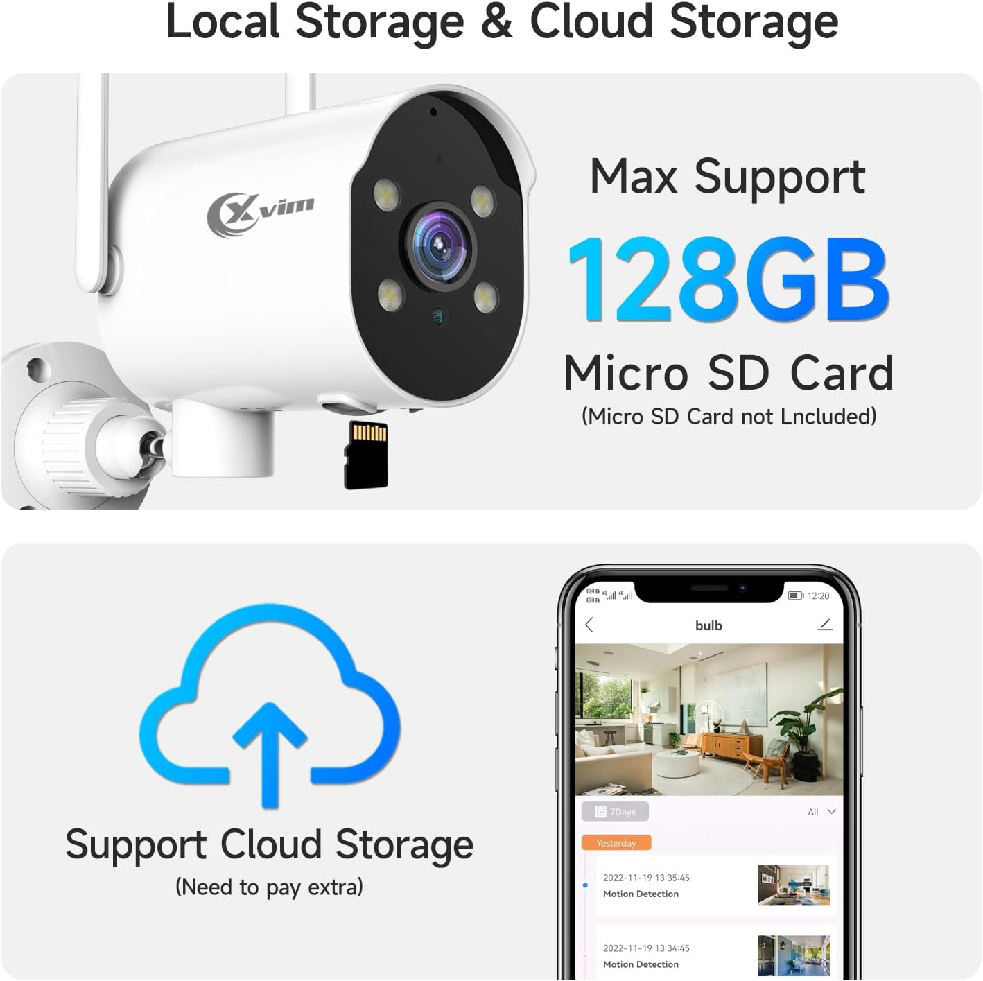 XVIM Cámara de seguridad 2K para exteriores, cámaras de seguridad WiFi IP65, resistente al agua, rotación panorámica de 225, visión nocturna a todo