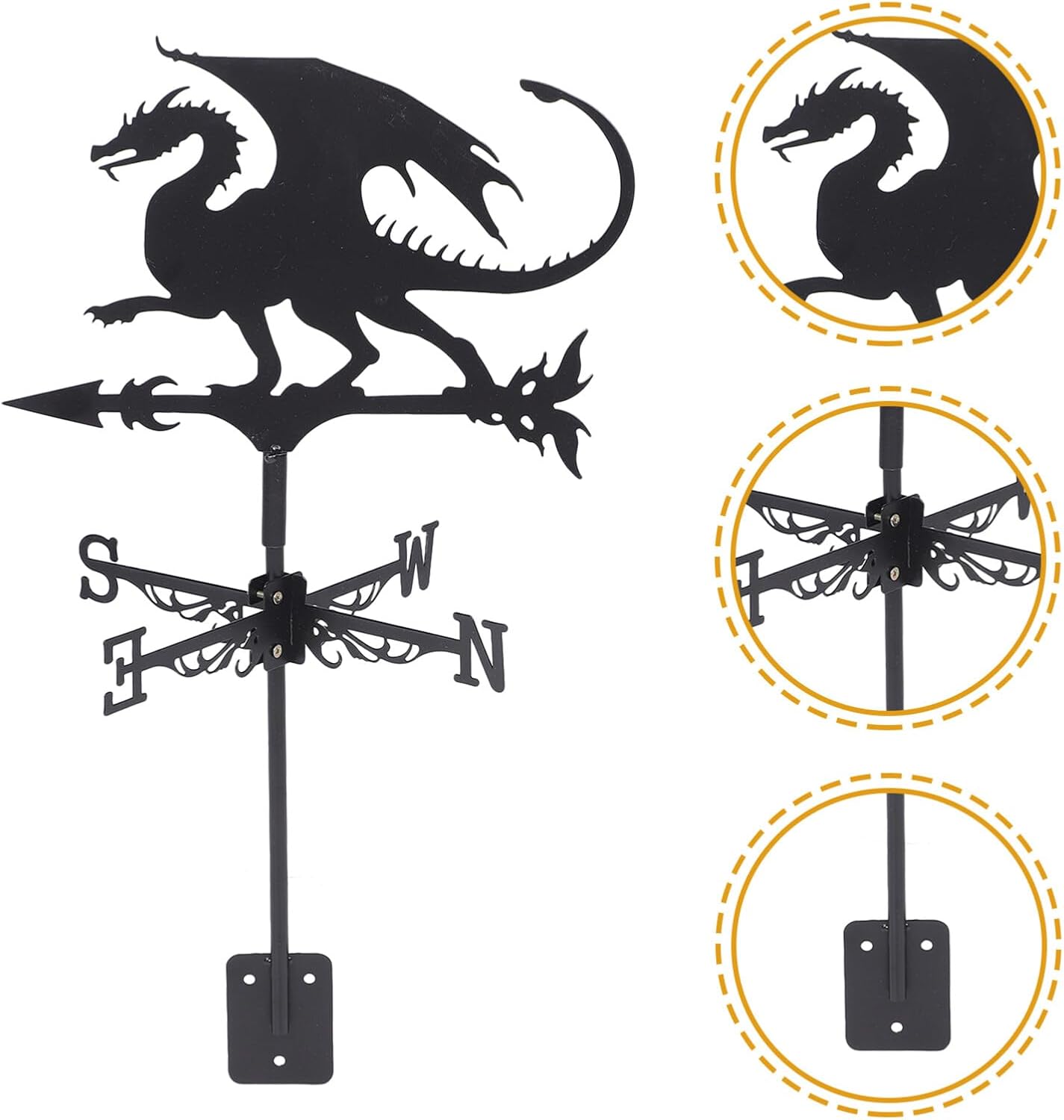 HANABASS Decoración de Halloween para exteriores, veleta de dragón, veleta de metal, instrumento de medición de dirección del viento, estaca de