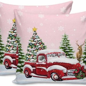 2 Packs Decorative Throw Pillow Covers for Sofa, Christmas Red Truck Xmas Tree Elk Snowflake Pink 18×18 inch Plush Cotton Pillowcases Cushion Case 2 Packs Decorative Throw Pillow Covers for Sofa, Christmas Red Truck Xmas Tree Elk Snowflake Pink 18×18 inch Plush Cotton Pillowcases Cushion Case