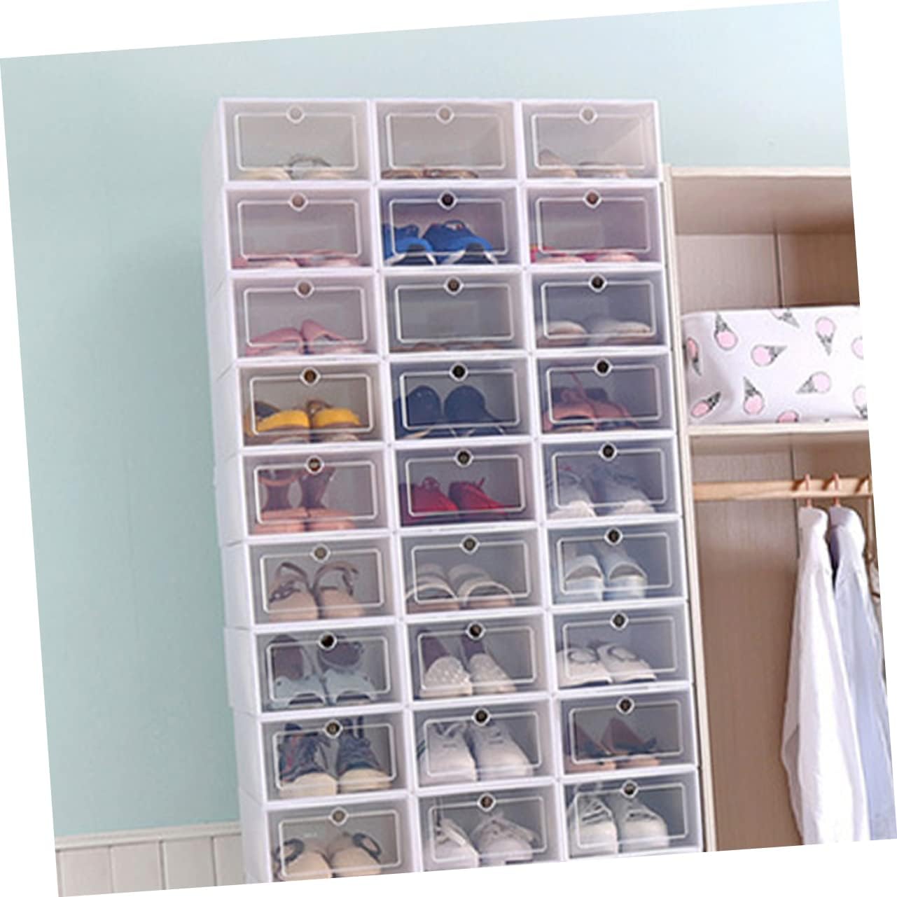 Cabilock Caja de 6 cajones de plástico para ropa, cajones colgantes para armario, caja de zapatos plegable con apertura frontal, contenedor de