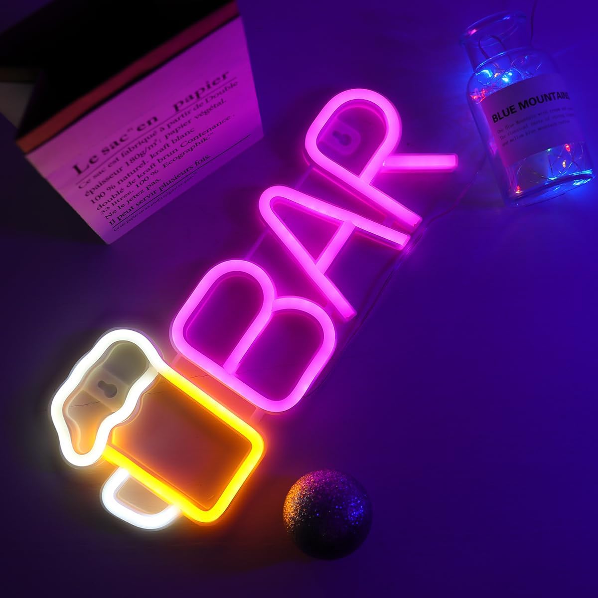 ENUOLI Letreros de barra de neón, luz LED de neón de cerveza para decoración de pared, letreros de neón de barra alimentados por USBbatería,