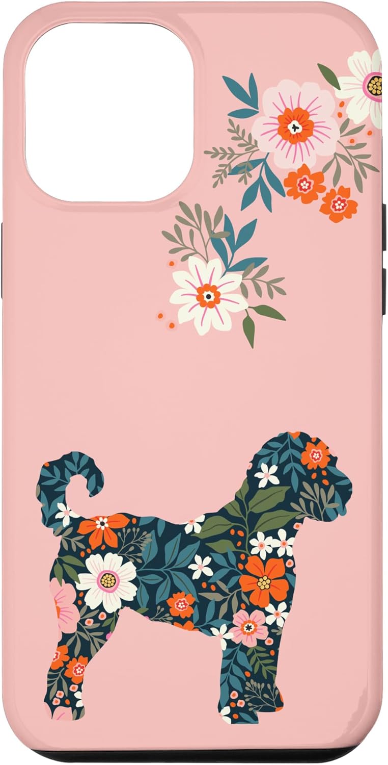 Silueta de perro floral para iPhone 12 Pro Max para Labradoodle o Gooldendoodle Mom Case