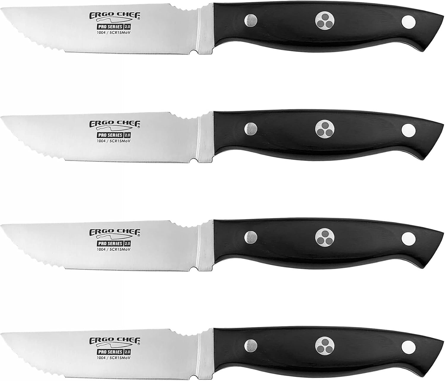 Ergo Chef Pro Series 2.0 – Juego de cuchillos para carne (4 piezas) de acero inoxidable de alto carbono, asas de madera de Pakka negra, estilo único