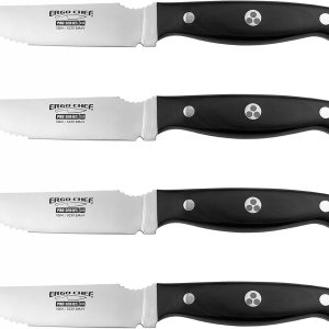 Ergo Chef Pro Series 2.0 – Juego de cuchillos para carne (4 piezas) de acero inoxidable de alto carbono, asas de madera de Pakka negra, estilo único Ergo Chef Pro Series 2.0 – Juego de cuchillos para carne (4 piezas) de acero inoxidable de alto carbono, asas de madera de Pakka negra, estilo único
