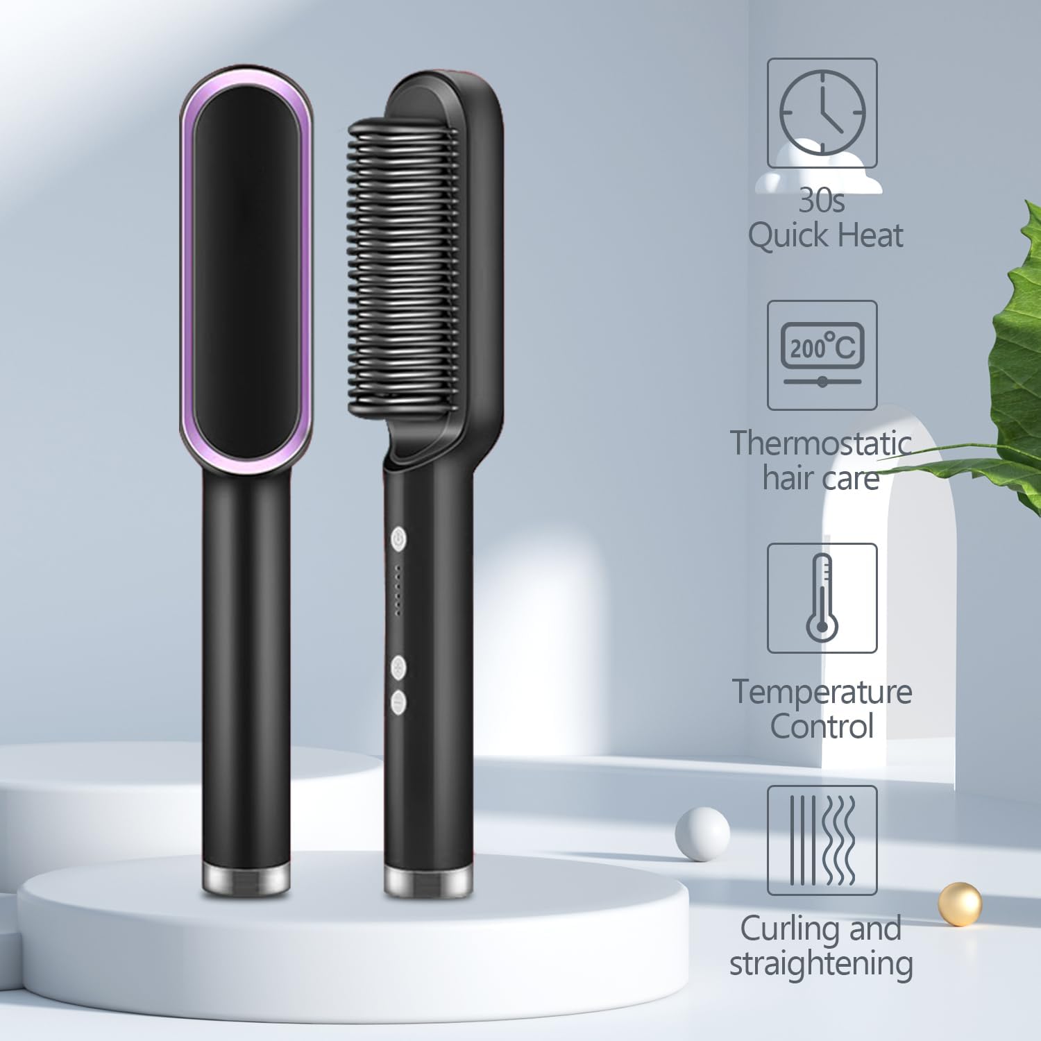 Cepillo alisador de cabello con 5 temperaturas, peine de iones negativos, cepillo alisador y rizador de cabello 2 en 1, peine alisador eléctrico