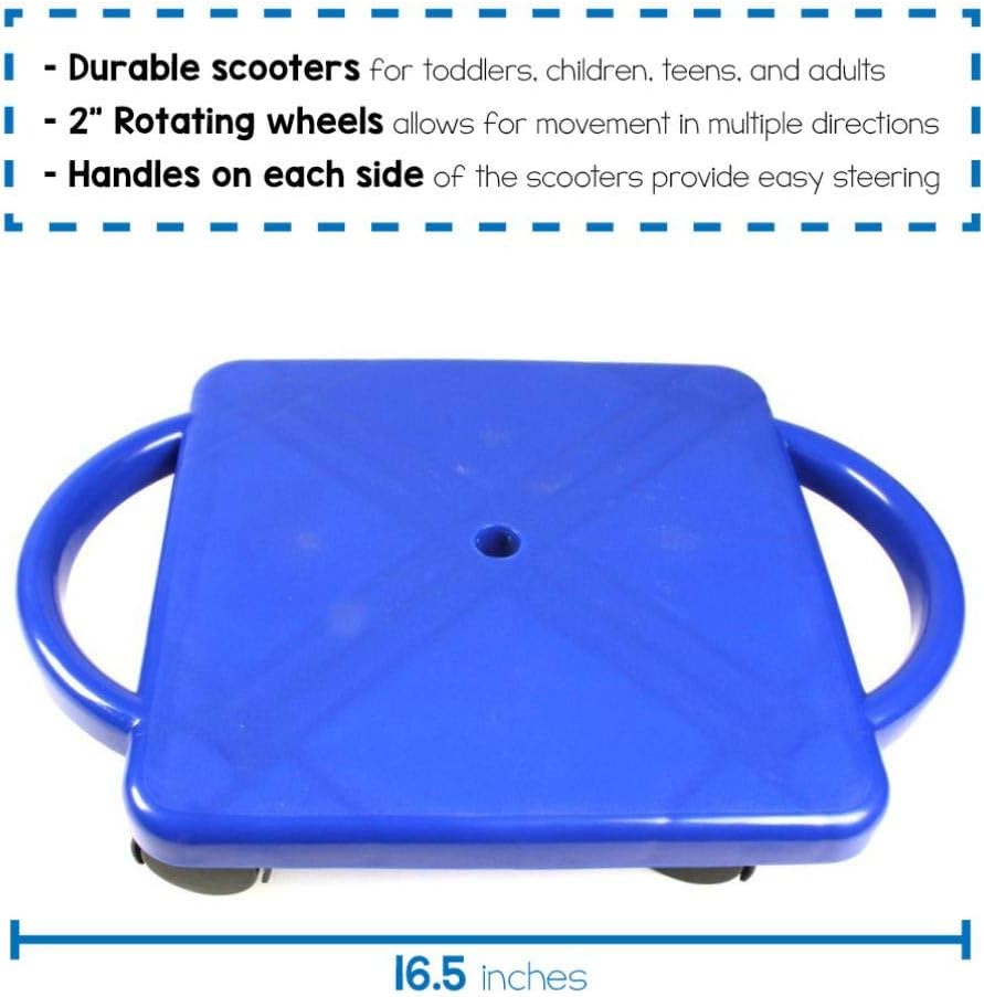 hand2mind – Patinete azul para interiores con asas de seguridad para niños de 6 a 12 años, patinete de plástico con rodillos, educación física para