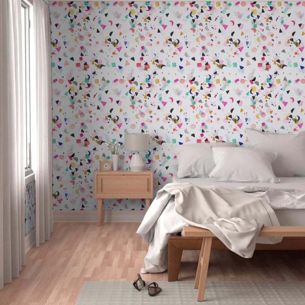 Spoonflower Despegar y pegar papel tapiz Swatch – Confeti Fiesta Cumpleaños Formas Colorido Acuarela Abstracto Geométrico Lindo Mod Personalizado