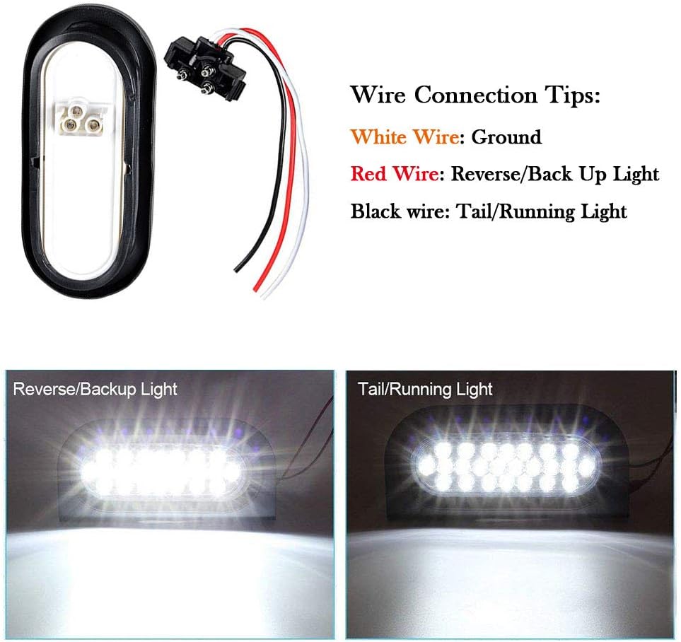 NPAUTO 4 luces LED ovaladas de 6 pulgadas, 24 luces LED blancas de respaldo reverso, impermeable, parada de remolque, luz trasera para caravanas y
