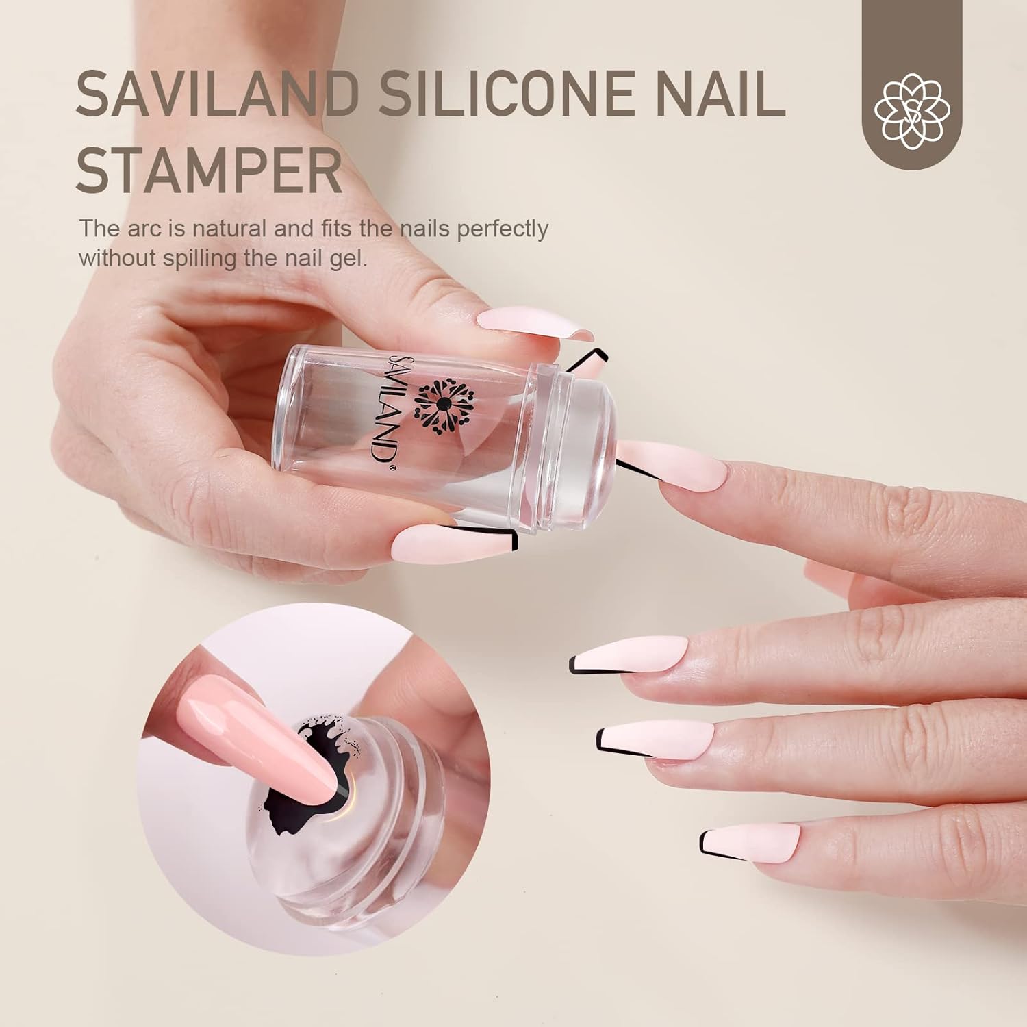 Saviland Kit de manicura francesa, sello de uñas de punta francesa con juego de esmalte de uñas de gel francés, sello de uñas de silicona y