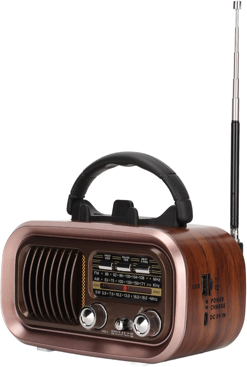 Altavoz de radio vintage Bluetooth, multifuncional de 3 bandas, radio AM FM portátil, reproducción MP3 WMA WAV, diseño retro, ligero y pequeño