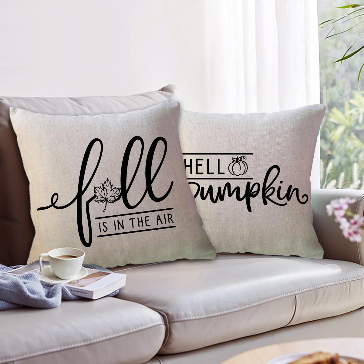 ULOVE LOVE YOURSELF Fundas de almohada de 18 x 18 pulgadas con diseño de calabaza con texto en inglés “Give Thank Thing”, fundas de cojín de granja