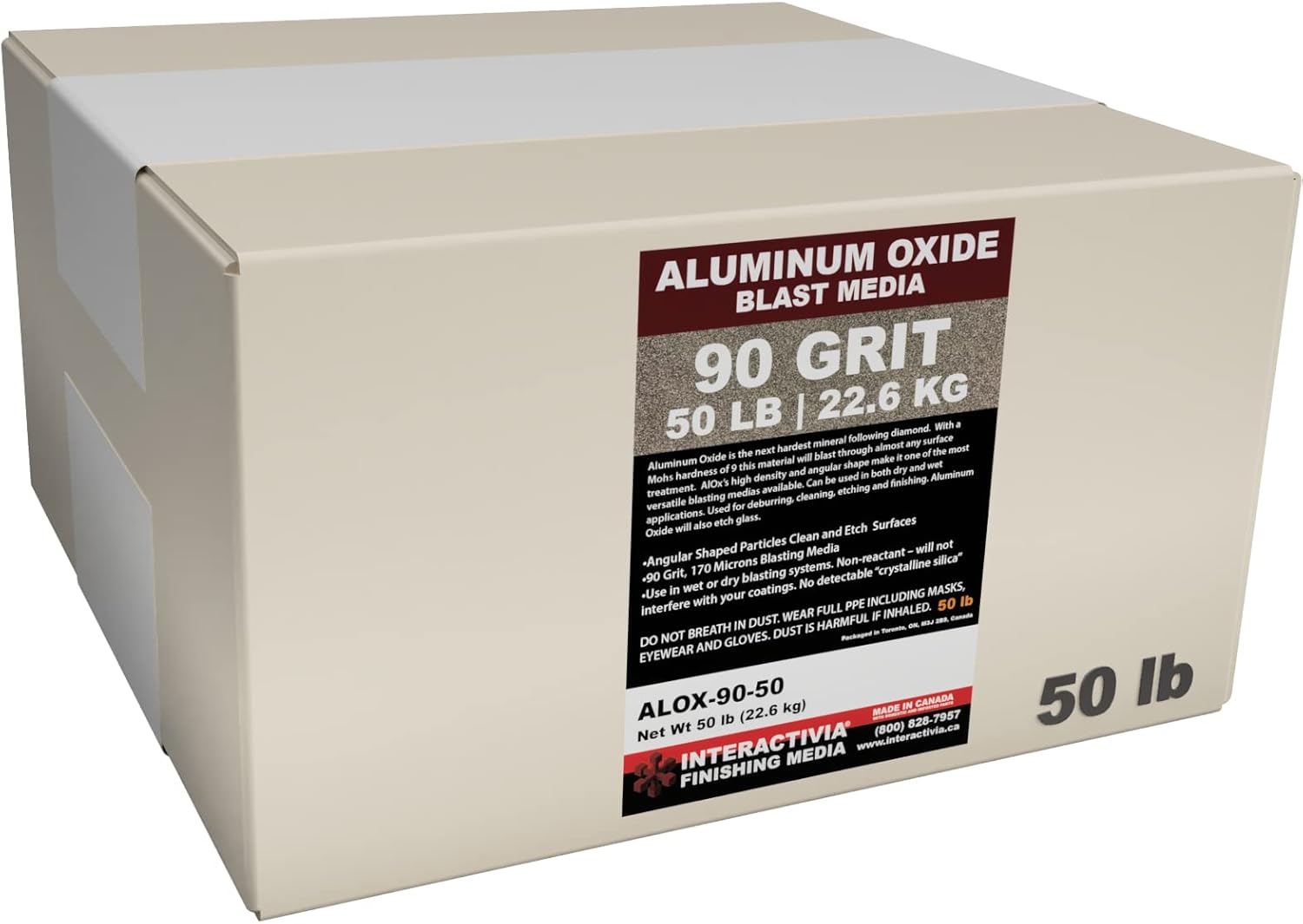 Óxido de aluminio #90  50 libras  Medios de chorro de arena de alta fuerza abrasiva de alta fuerza abrasiva para metal, vidrio, piedra o madera,