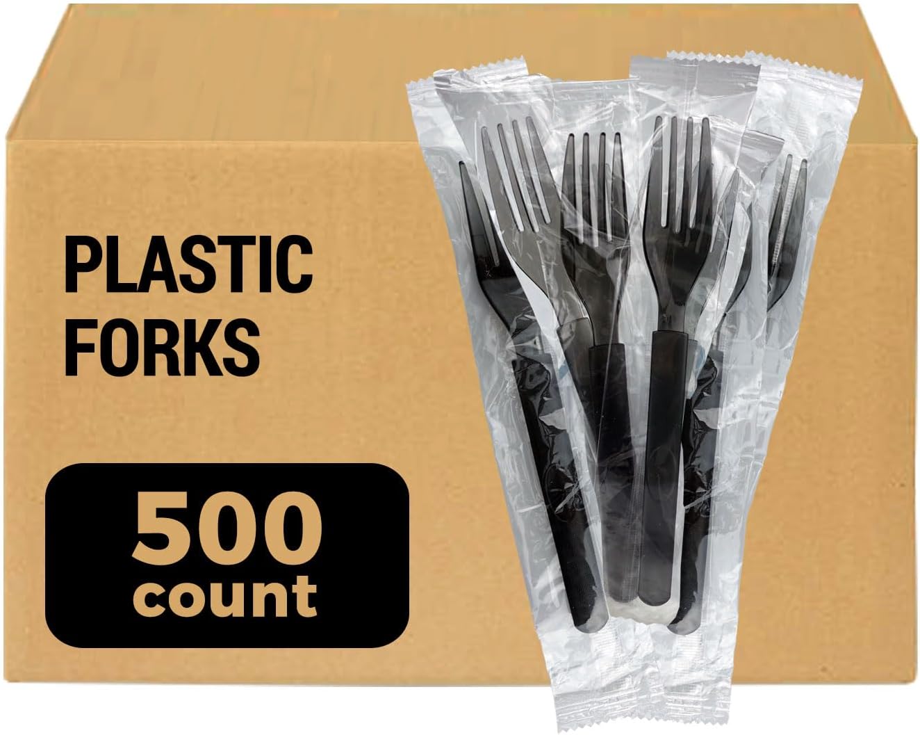 500 unidades 3 tenedores de plástico resistentes envueltos individualmente, paquete comercial MEGA (caja de 5100 unidades)