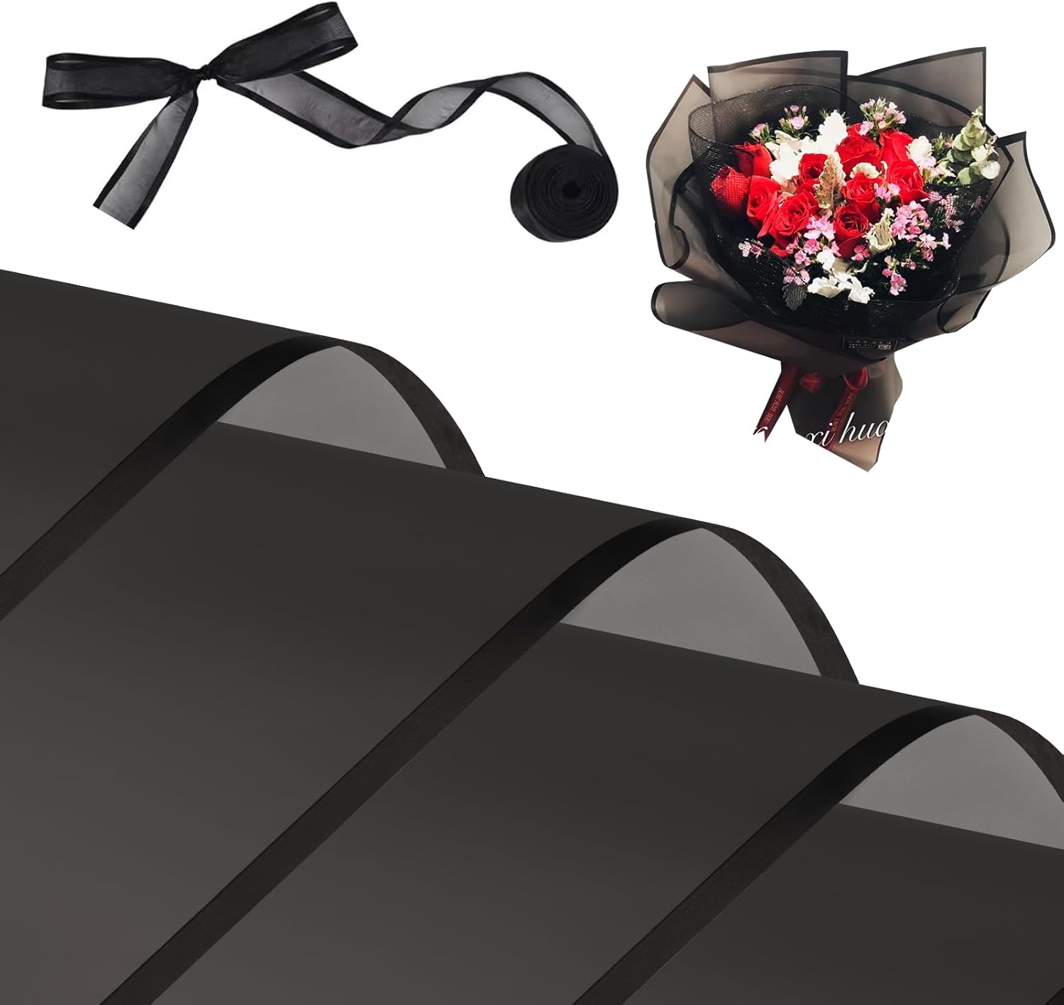 Kosotody 20 hojas de papel de regalo de flores esmeriladas, línea negra, impermeable, ramo de floristería con cinta para ramos de manualidades, ramo