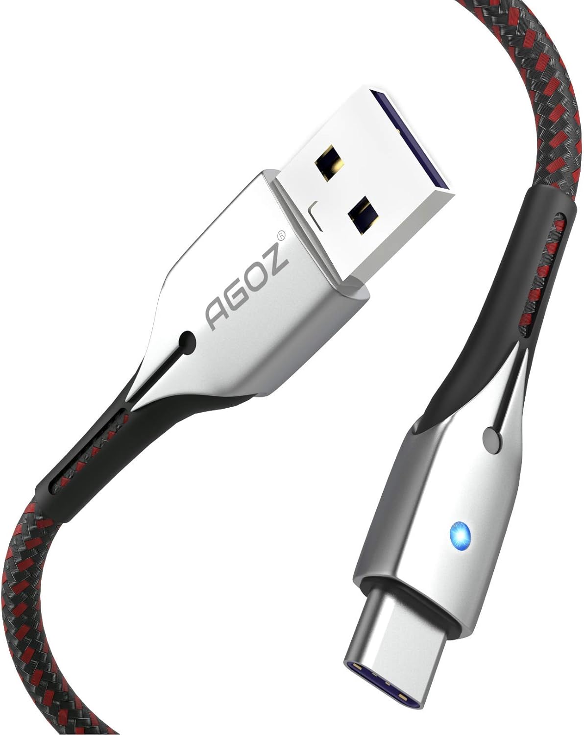 Cable USB C AGOZ 3A de 6 pies con luz LED, cargador rápido compatible con Samsung Galaxy S24 S23 S22 S20, A03s A14 A15 A24 A34 A32 A53 A54, Z Fold 5