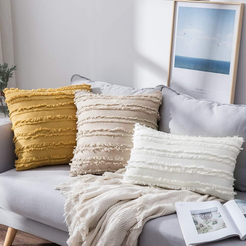 MIULEE Juego de 2 fundas de cojín decorativas de lino y estilo bohemio, con patrón jacquard a rayas, para sofá, sillón, sala de estar y dormitorio,