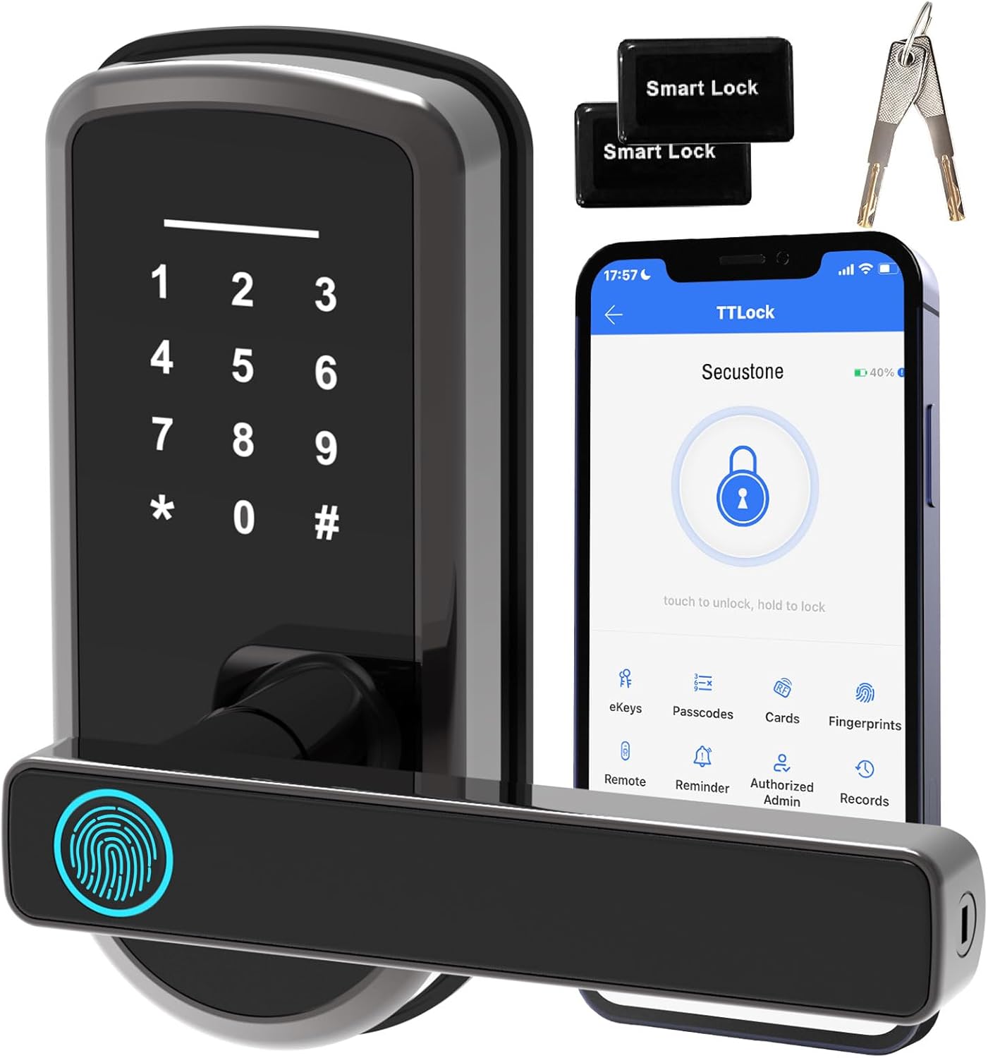 Smart Lock – Cerradura de puerta de huella digital Secustone – Cerradura de puerta de entrada sin llave – Cerradura inteligente para puerta