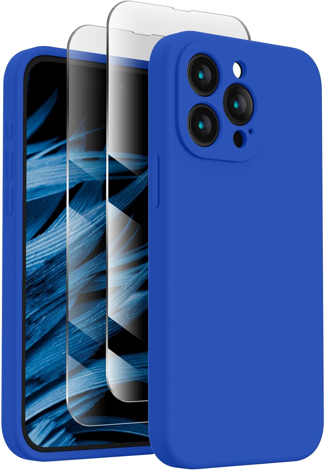 FireNova Funda diseñada para iPhone 15 Pro, funda de silicona mejorada protección de cámara con 2 protectores de pantalla, forro interior de
