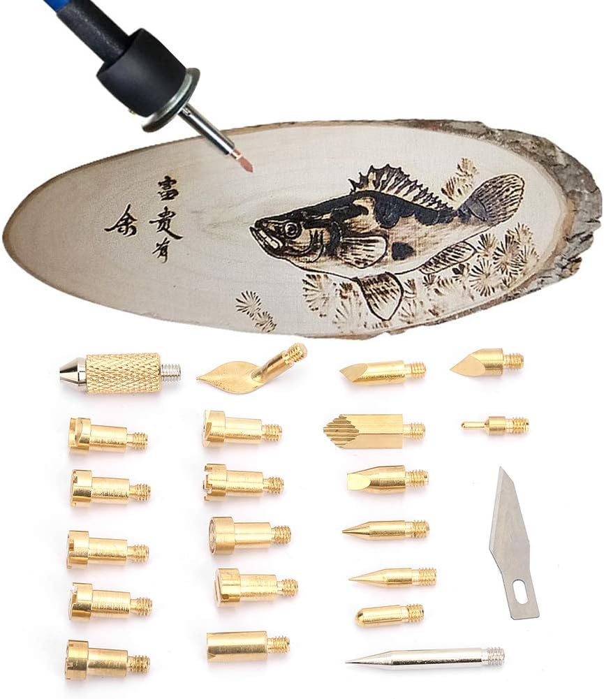 Punta de pluma de soldador, 22 puntas de latón para soldar, punta de pluma de combustión de madera, herramienta de soldadura pirográfica de 60 W,