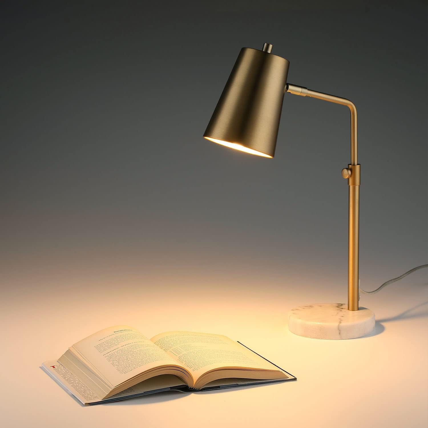 VONLUCE Lámpara de escritorio dorada con bombilla LED ajustable, lámpara de mesa de metal de latón antiguo, base de mármol, lámpara de lectura