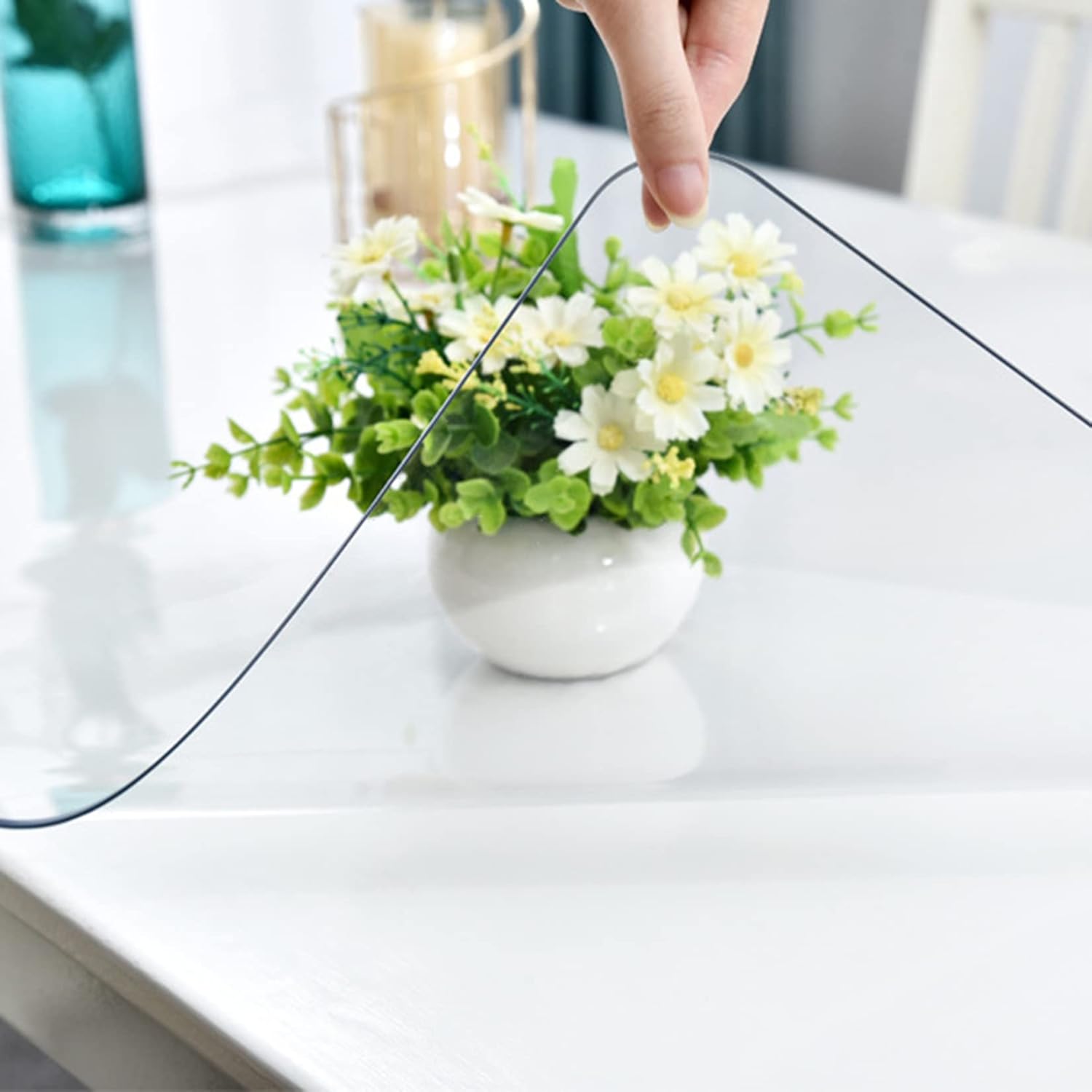 XFKJYXGS Mantel protector de mesa de comedor transparente de PVC transparente, fácil de limpiar (0.059in, 19.7 x 31.5 pulgadas)