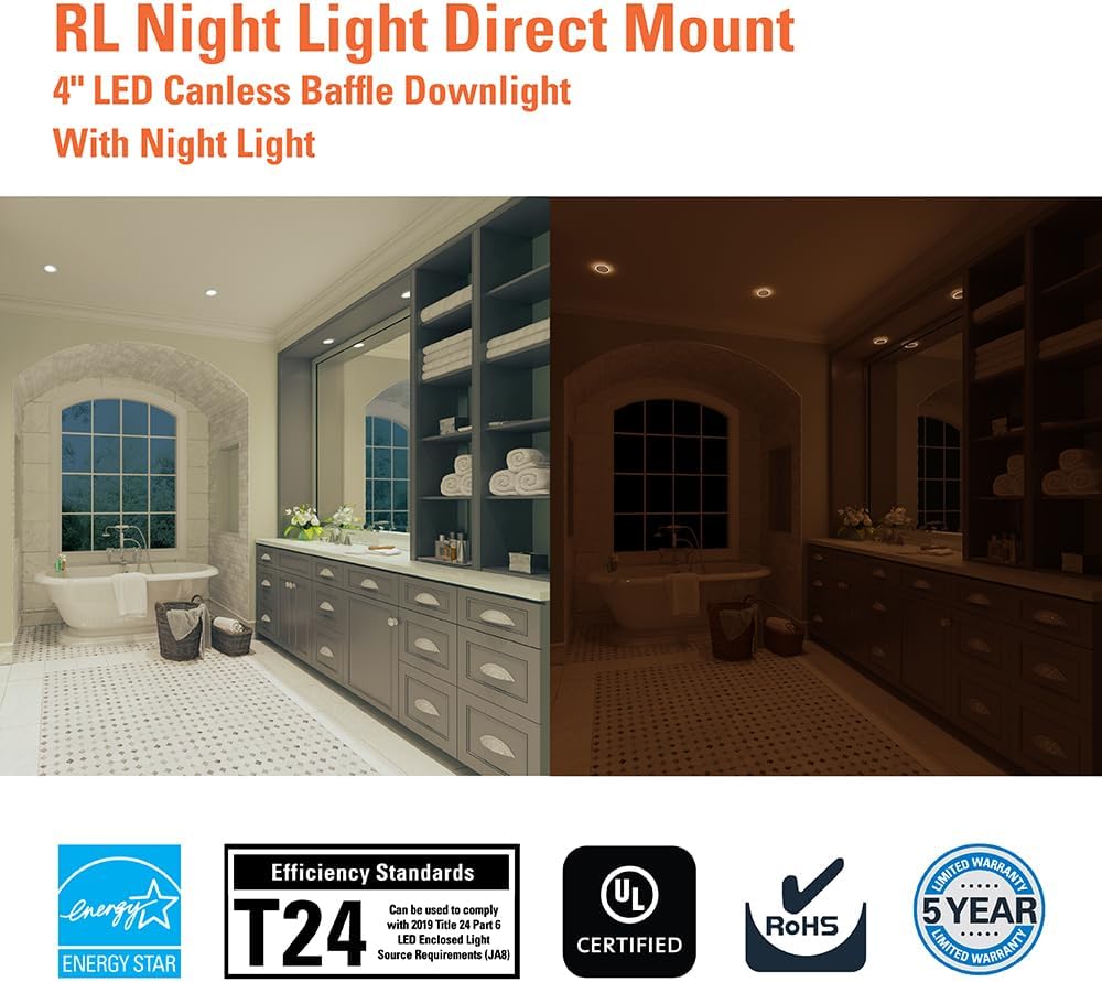 HALO RL – Luz nocturna LED empotrable de 4 pulgadas, 700 lúmenes, seleccionable 2700K, 3000K, 3500K, 4000K, 5000K CCT con atenuación a cálida