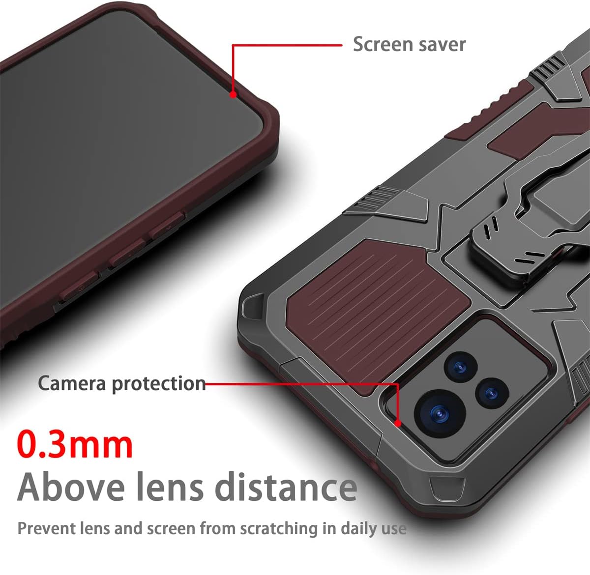 Funda de abrazadera compatible con Vivo V21, resistente para deportes al aire libre, soporte magnético, funda protectora de PC + TPU para Vivo V21