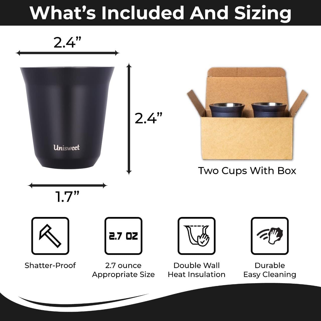 2 tazas de café de acero inoxidable con aislamiento al vacío de doble pared de 2.7 oz5.4 oz taza de café para beber taza de café 2.7 fl oz5.4 fl oz