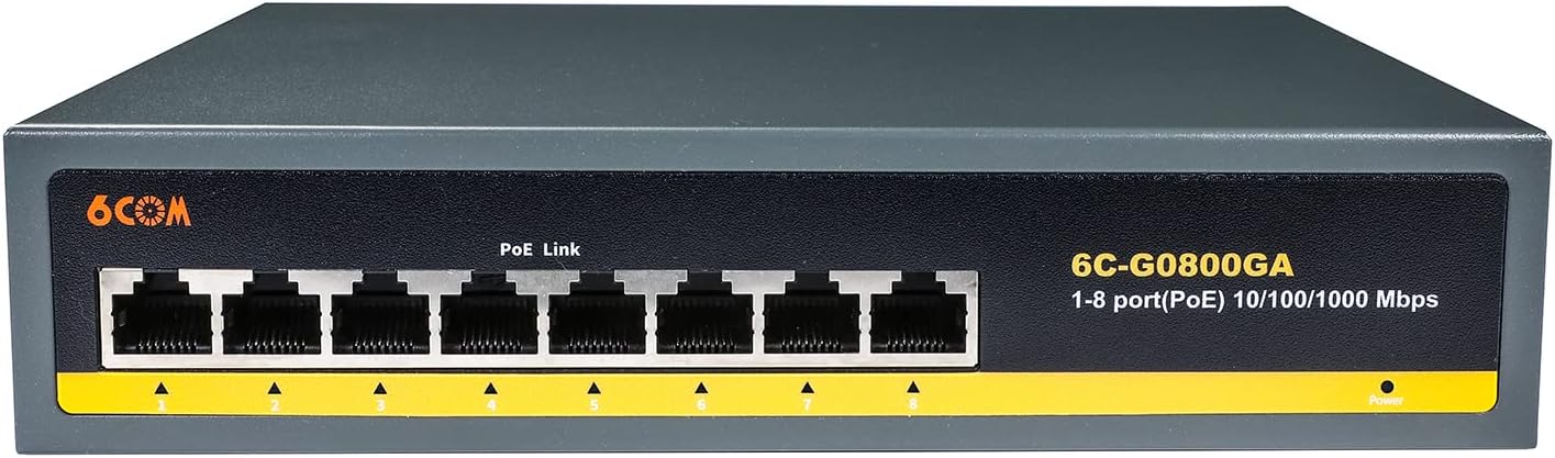 6COM 8 puertos Gigabit PoE Switch, 8 puertos PoE+ 120W 1000Mbps, Plug & Play, 802.3afat, metal sin ventilador no administrado, protección limitada