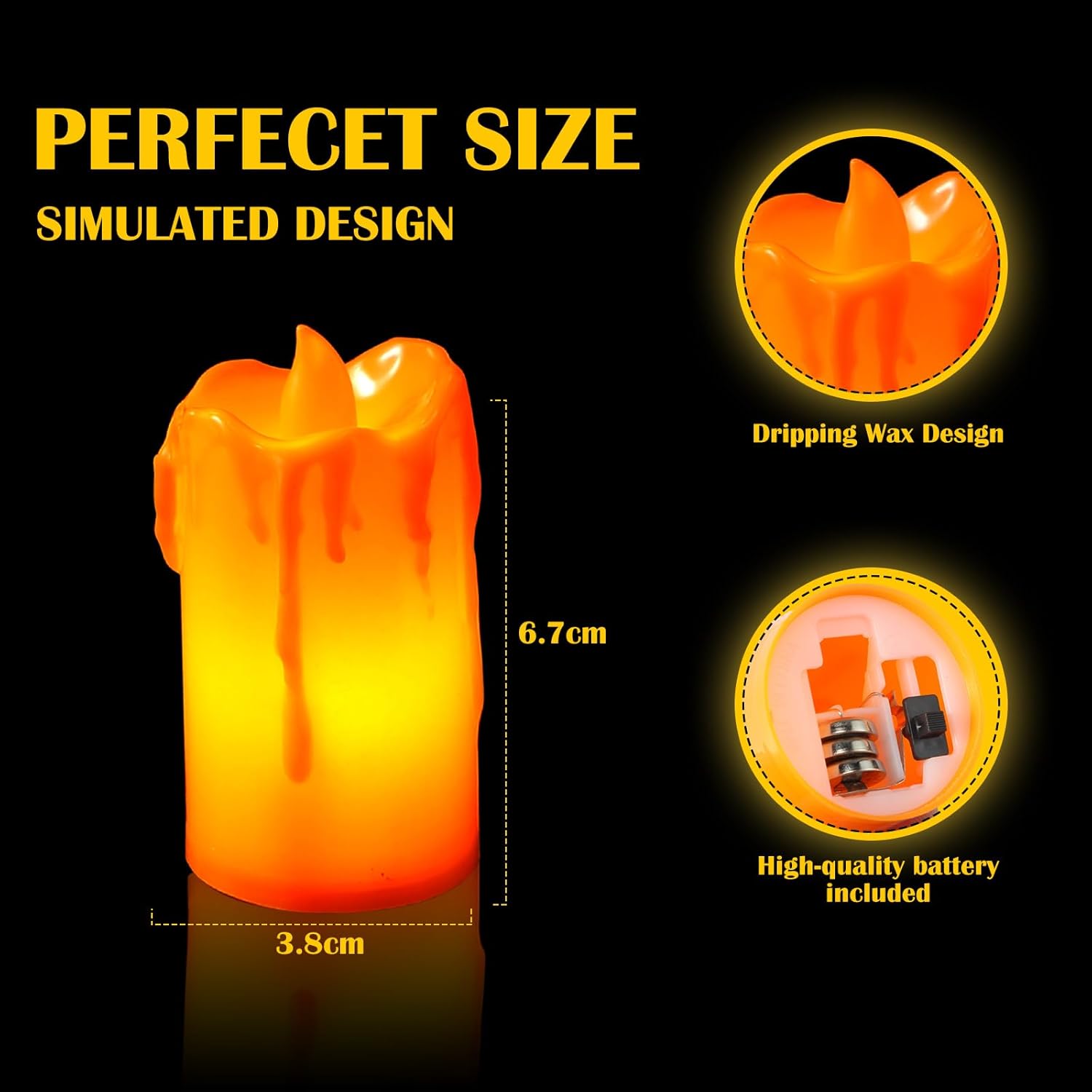 Paquete de 24 velas de té de Halloween, velas votivas sin llama derretidas sin llama, velas de té automáticas que funcionan con pilas, velas